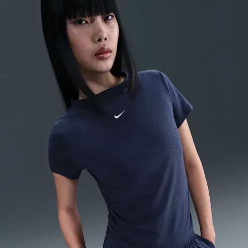 Nike Sportswear Chill Knit жіноча Tight Short-Sleeve Mock-Neck Top блакитний