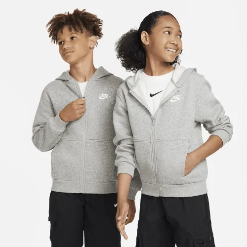 Nike Sportswear Club Fleece Big детские Full-Zip Толстовка с капюшоном цвет серый