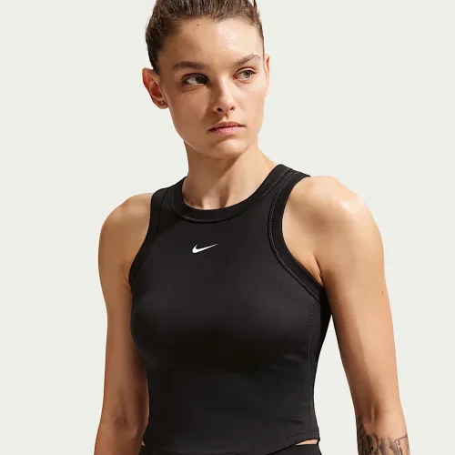 Nike One Fitted жіноча Dri-FIT Cropped Tank Top колір чорний