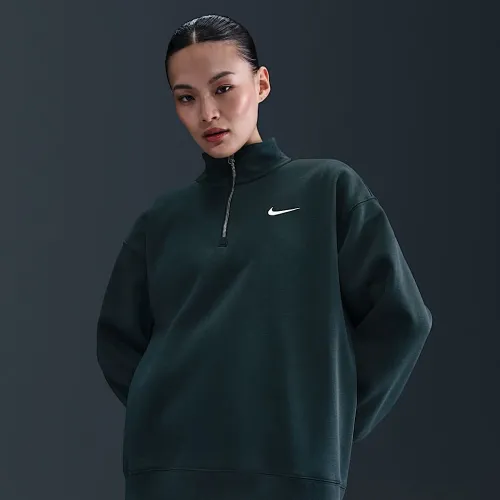Nike Sportswear Phoenix Fleece женская оверсайз 1/4-Zip Long свитшот цвет зеленый