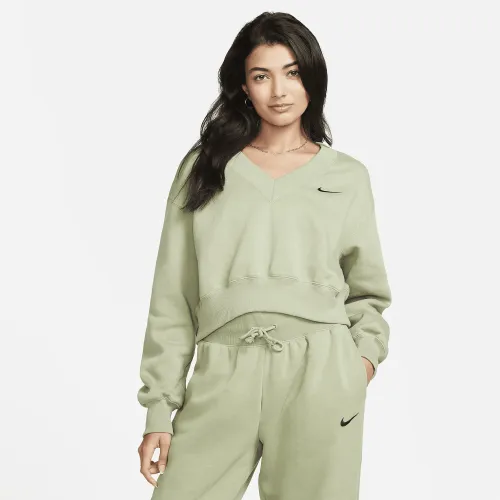 Nike Sportswear Phoenix Fleece женская Cropped V-Neck Top цвет зеленый