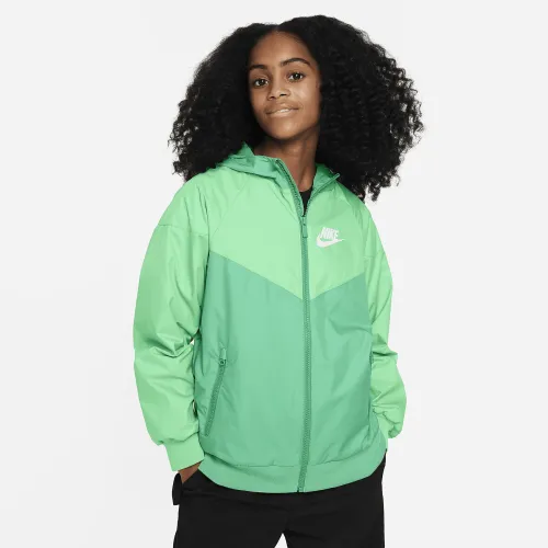 Nike Sportswear Windrunner Big детские (для мальчиков) Loose Hip-Length Hooded Куртка цвет зеленый