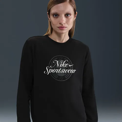 Nike Sportswear Club Fleece женская Graphic Crew-Neck свитшот цвет черный