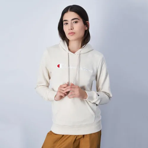 Кофта/футболка Champion Embroideцвет красный Big Script Logo Толстовка с капюшоном 117111-YS137 - бежевая