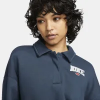 Nike Sportswear Phoenix Fleece женская 3/4-Sleeve Crop Polo свитшот синий