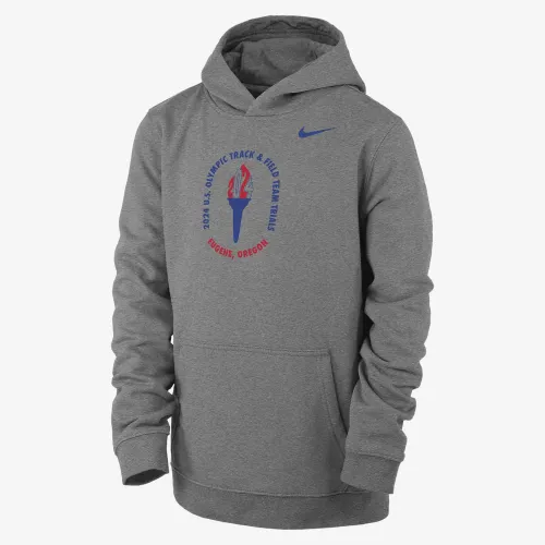 USATF Club Fleece Big дитячі Nike Running Pullover Толстовка з капюшоном колір сірий