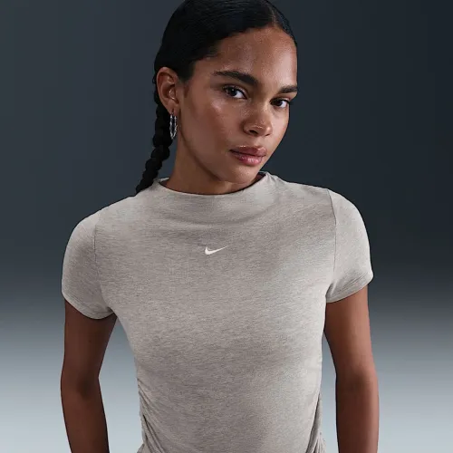 Nike Sportswear Chill Knit жіноча Tight Short-Sleeve Mock-Neck Top колір коричневий