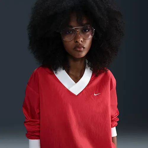 Nike Sportswear Essential женская Loose UV Woven Long-Sleeve V-Neck Top цвет красный
