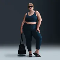 Nike Zenvy Rib жіноча Gentle-Support З високою талією 7/8 лосіни (великі розміри) блакитний