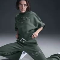 Nike Sportswear Phoenix Fleece женская С высокой Талией Wide-Leg Logo Pants цвет зеленый