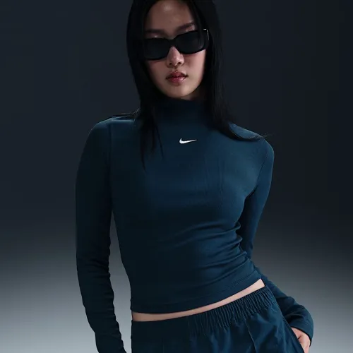 Nike Sportswear Essential жіноча Ribbed Mock-Neck Long-Sleeve Top блакитний