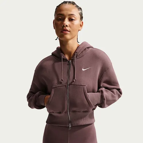 Nike Sportswear Phoenix Fleece жіноча Loose Full-Zip Cropped Толстовка з капюшоном колір фіолетовий