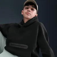 Nike Sportswear Tech Fleece Big детские (для мальчиков) оверсайз Pullover Толстовка с капюшоном цвет черный