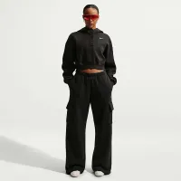 Nike Sportswear Phoenix Fleece жіноча оверсайз Cropped Henley Толстовка з капюшоном колір чорний