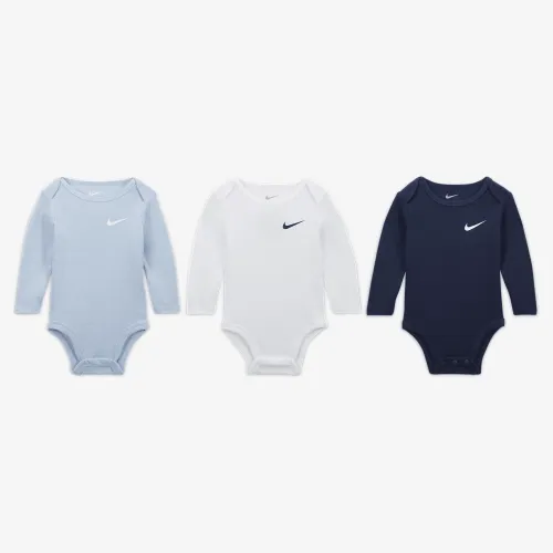 Nike Essentials Baby (0-9M) 3 пари Long Sleeve Bodysuits блакитний