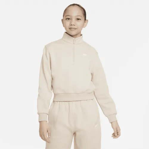 Nike Sportswear Club Fleece Big дитячі (Girls') 1/2-Zip Long-Sleeve Top колір коричневий