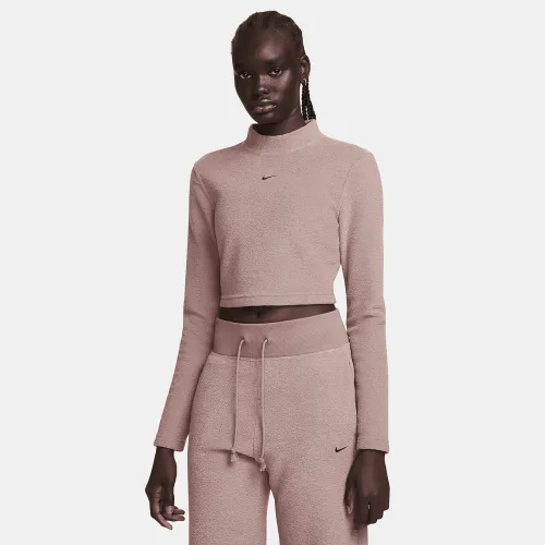 Nike Sportswear Phoenix Plush женская Slim Mock-Neck Long-Sleeve Cropped Cozy Fleece Top цвет фиолетовый