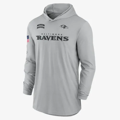 Baltimore Ravens Salute to Service Edge Mascot Lockup Men’s Nike Dri-FIT NFL Long-Sleeve Hooded Top колір сірий
