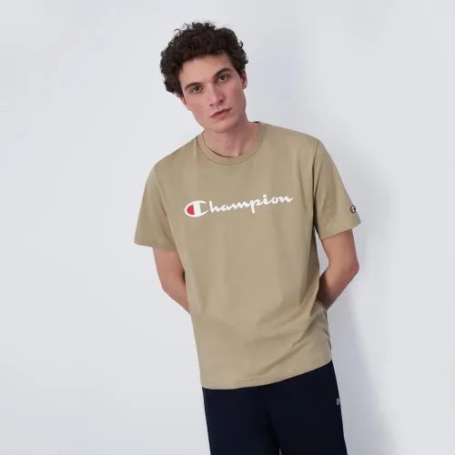 Футболка Champion Crewneck Big Script Logo 219831-YS073 - бежевая