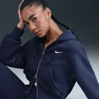 Nike Sportswear Phoenix Fleece женская Loose Full-Zip Cropped Толстовка с капюшоном синий