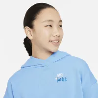 Nike Sportswear Club Fleece Big детские (Girls') оверсайз Cropped Толстовка с капюшоном синий