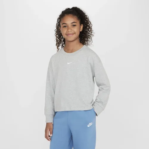 Nike Sportswear Essential Big дитячі (Girls') Long-Sleeve футболка колір сірий