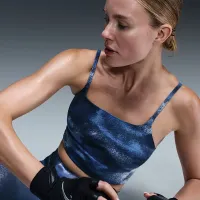 Nike One Convertible жіноча Light-Support Lightly Lined Longline Printed Sports Bra блакитний