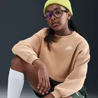 Nike Sportswear Club Fleece Girls' Boxy Crew-Neck світшот колір коричневий