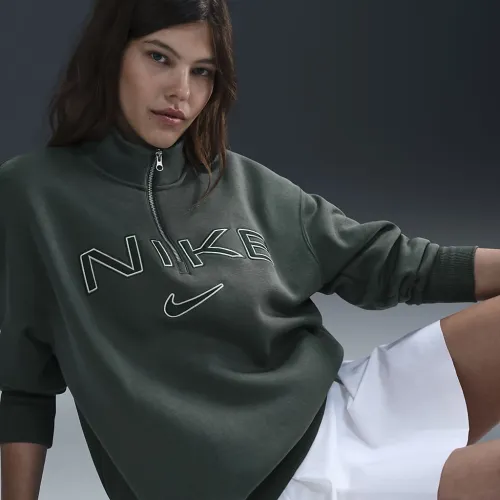 Nike Sportswear Phoenix Fleece женская оверсайз 1/4-Zip Logo Top цвет зеленый