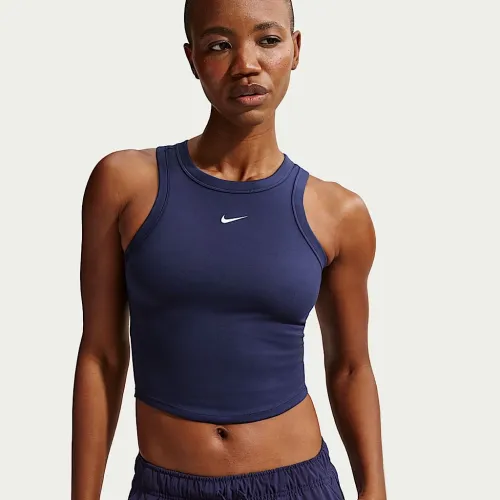Nike One Fitted женская Dri-FIT Cropped Tank Top синий