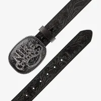 Nike Country чоловічі Rhinestone Plaque Buckle Embossed Leather Belt колір чорний