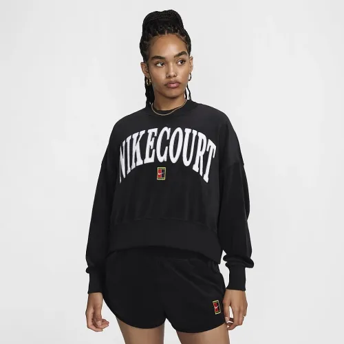 NikeCourt Heritage женская Over-оверсайз Crew-Neck Graphic Tennis свитшот цвет черный