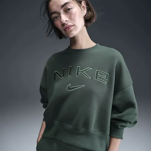 Nike Sportswear Phoenix Fleece женская Over-оверсайз Crew-Neck Logo свитшот цвет зеленый