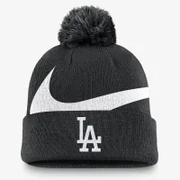 Los Angeles Dodgers Peak чоловічі Nike MLB Cuffed Pom Beanie колір чорний