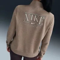 Nike Sportswear Club Fleece женская Mock-Neck 1/2-Zip Graphic Top цвет коричневый