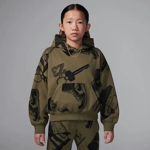 Nike Jordan Brooklyn Fleece Big детские Printed Pullover Толстовка с капюшоном цвет зеленый