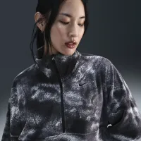 Nike One жіноча Therma-FIT оверсайз 1/2-Zip Fleece Printed Top колір чорний