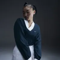 Nike Sportswear Essential женская Loose UV Woven Long-Sleeve V-Neck Top синий