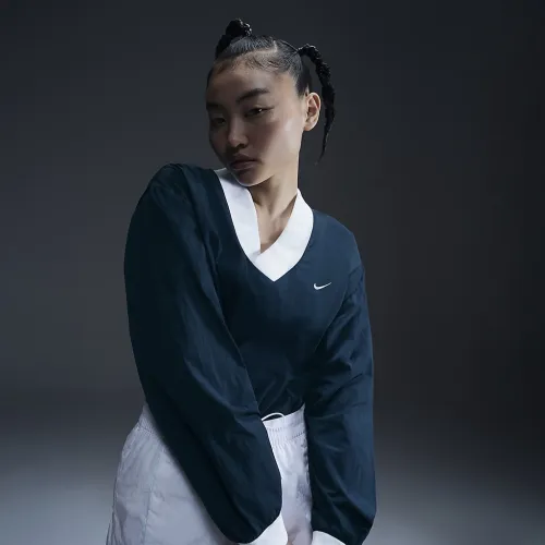 Nike Sportswear Essential женская Loose UV Woven Long-Sleeve V-Neck Top синий