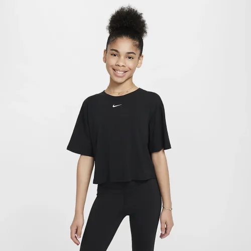 Nike One Relaxed Big дитячі (Girls') Dri-FIT Short-Sleeve Top колір чорний