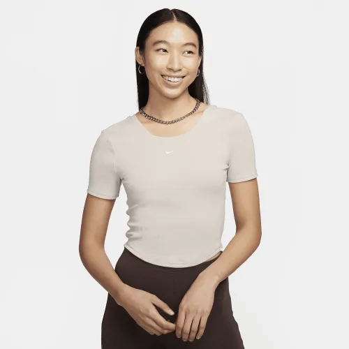 Nike Sportswear Chill Knit жіноча Tight Scoop-Back Short-Sleeve Mini-Rib Top колір коричневий