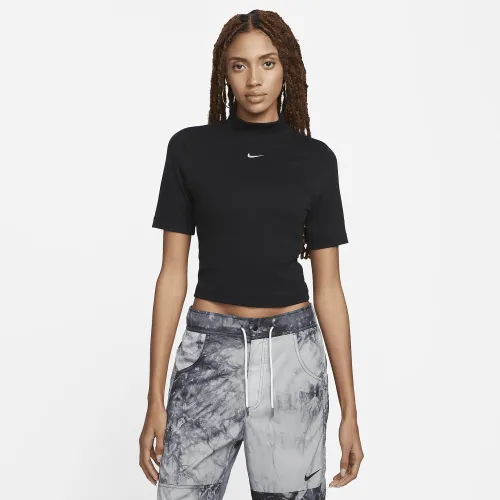 Nike Sportswear Essentials женская Ribbed Mock-Neck Short-Sleeve Top цвет черный