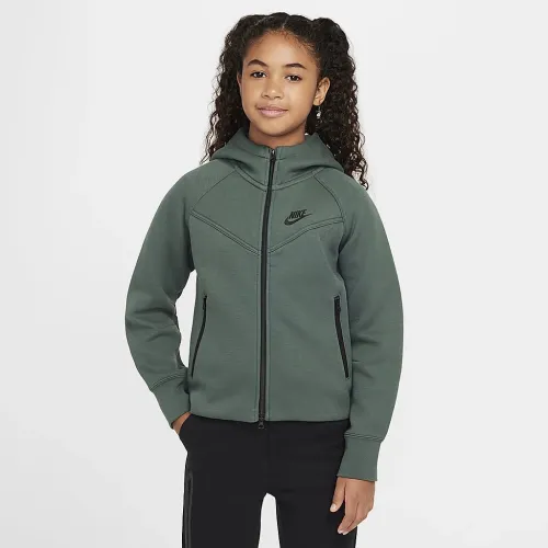 Nike Sportswear Tech Fleece Big детские (Girls') Full-Zip Толстовка с капюшоном цвет зеленый