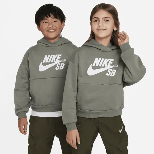 Nike SB Icon Fleece EasyOn Big дитячі оверсайз Pullover Толстовка з капюшоном колір сірий