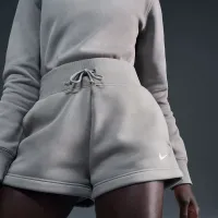 Nike Sportswear Phoenix Fleece женская С высокой Талией Loose шорты цвет зеленый