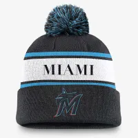 Miami Marlins Team Stripe Peak чоловічі Nike MLB Cuffed Pom Beanie колір чорний