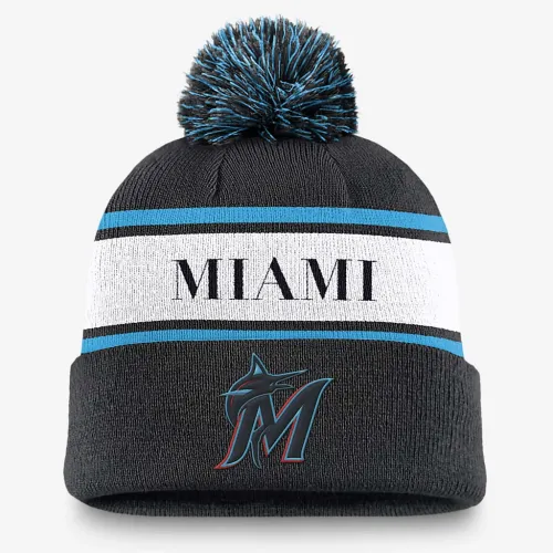 Miami Marlins Team Stripe Peak чоловічі Nike MLB Cuffed Pom Beanie колір чорний