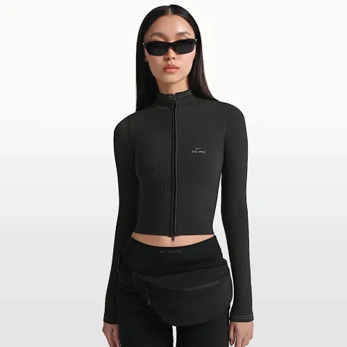 NikeSKIMS Ribbed Seamless женская Cropped Full-Zip Куртка цвет черный