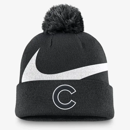Chicago Cubs Peak мужские Nike MLB Cuffed Pom Beanie цвет черный