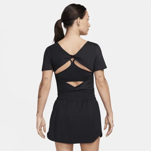 Nike One Classic жіноча Dri-FIT Short-Sleeve Cropped Twist Top колір чорний